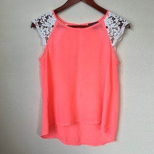 Miss Chievous Hot Pink Sheer Top with Lace Sleeves